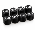 Eight black and white PETG tyre valve dust caps