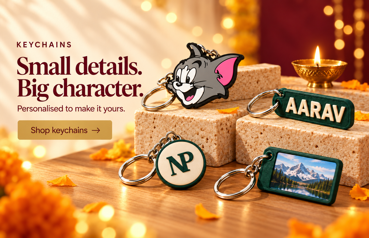 keychains collection at RUBNIC, Diwali maroon and gold design