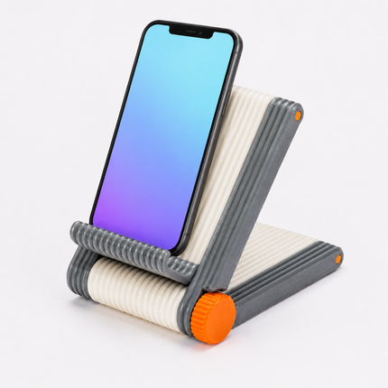3D printed adjustable foldable mobile stand holding a smartphone