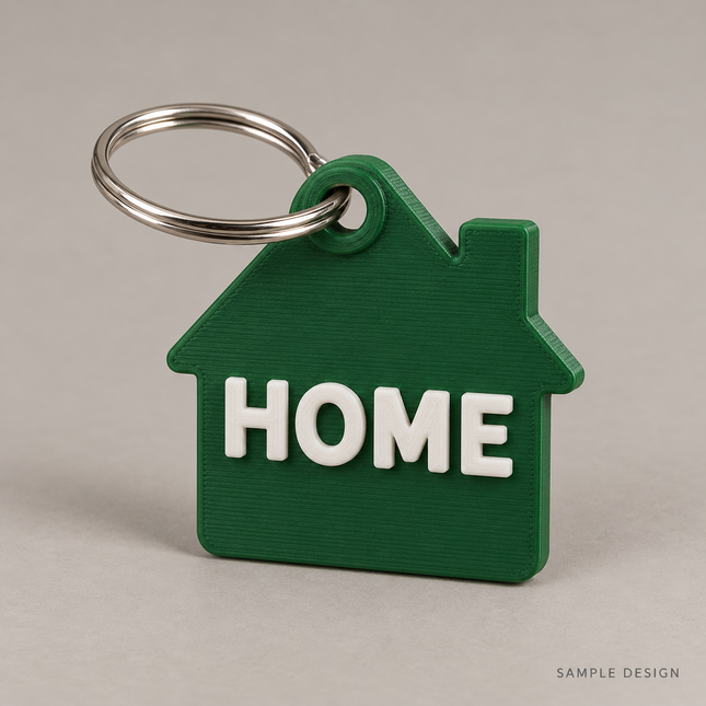 Personalized House Keychain – Single Line — illustrative sample mockup, metal keyring shown