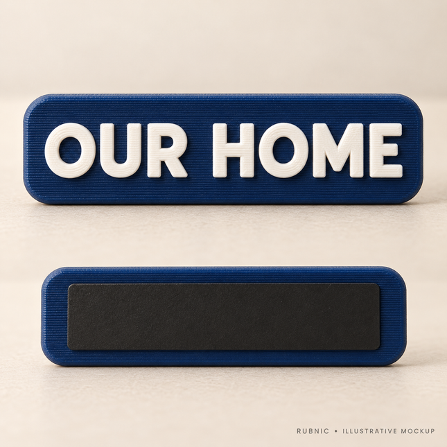 Personalized Fridge Magnet – Single Line – illustrative 3D printed sample and attachment views