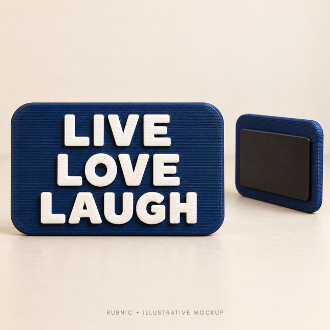 Personalized Fridge Magnet – Three Lines – illustrative 3D printed sample and attachment views