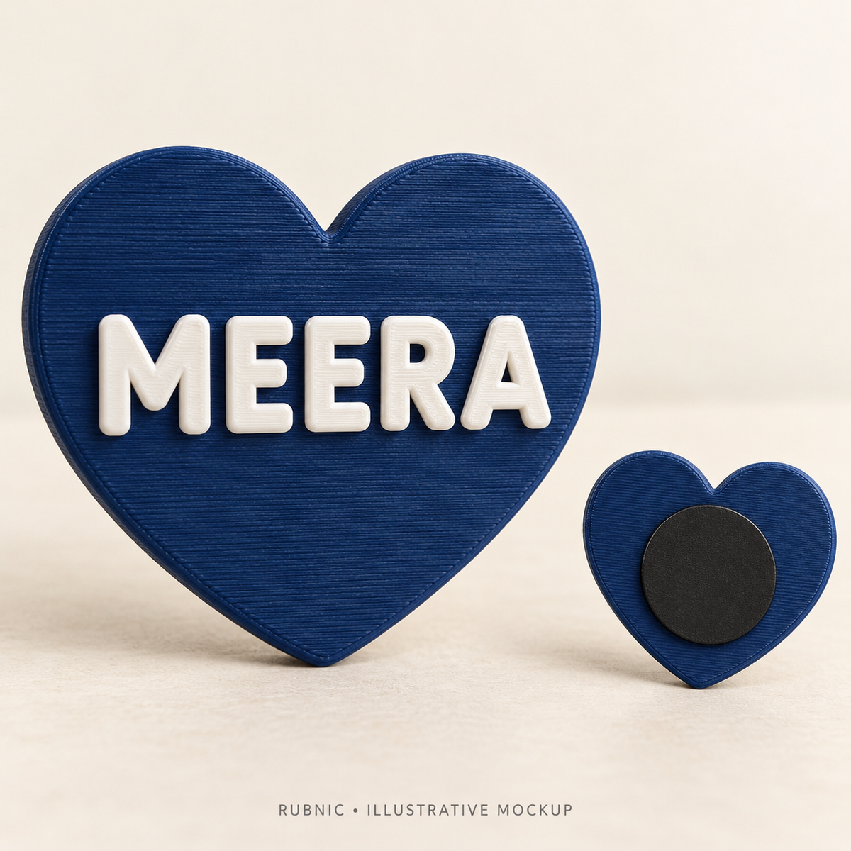 Personalized Heart Fridge Magnet – Custom Name – illustrative 3D printed sample and attachment views