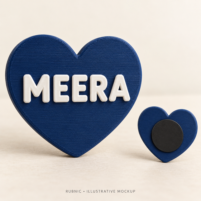 Personalized Heart Fridge Magnet – Custom Name – illustrative 3D printed sample and attachment views