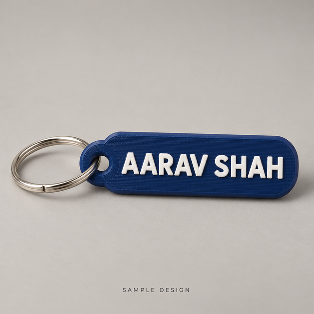 Personalized Name Keychain – Single Line, 10 Letters — illustrative sample mockup, metal keyring shown