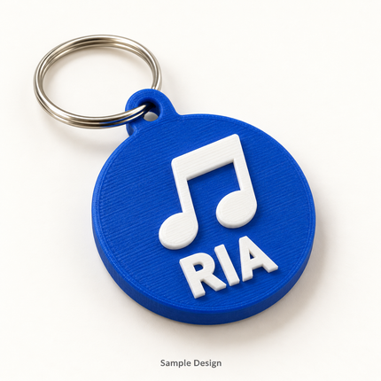 Rubnic sample blue 3D printed music note keychain with personalized name RIA