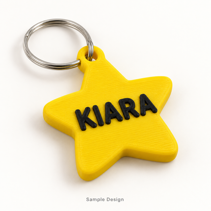 Rubnic sample yellow star 3D printed keychain personalized with name KIARA