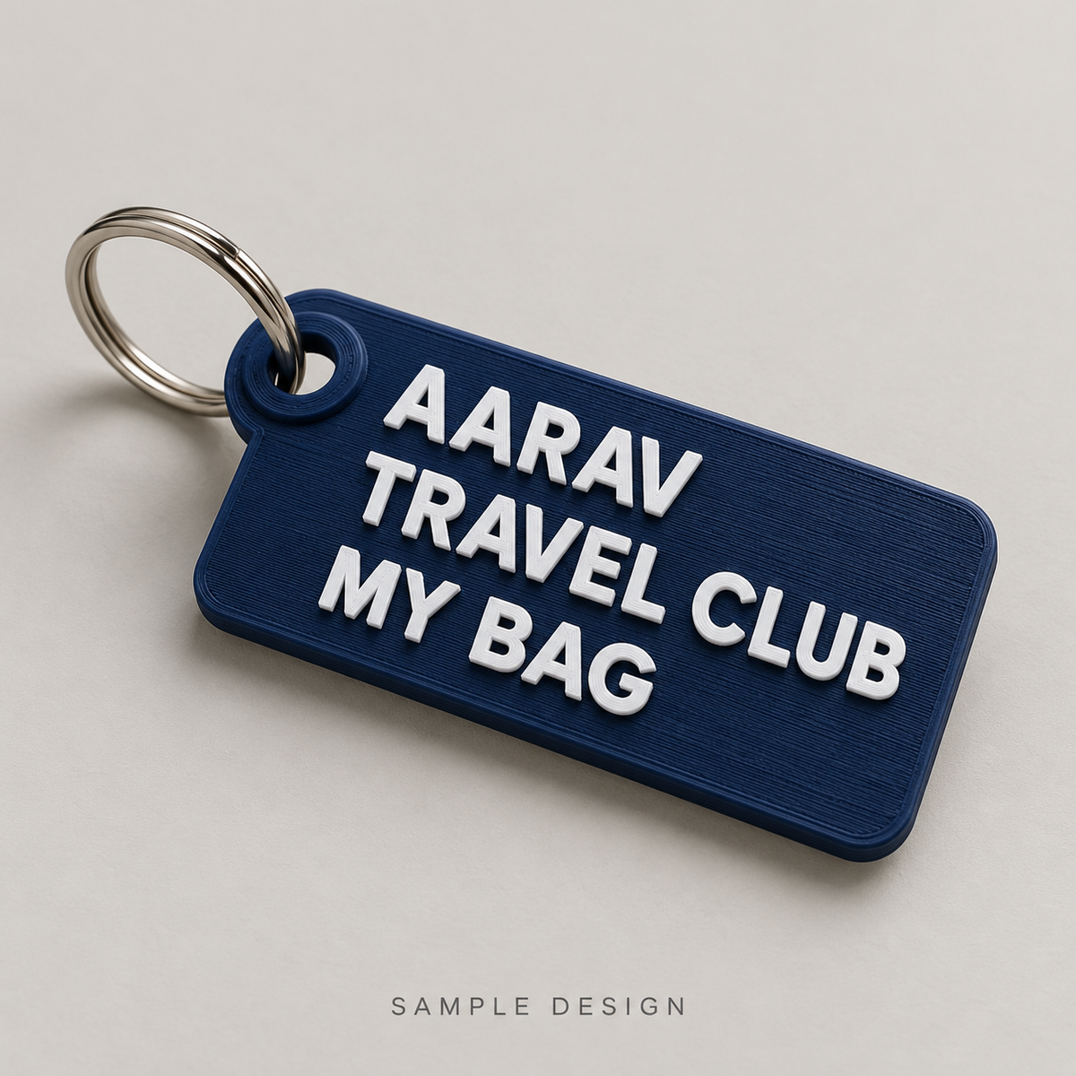 Personalized 3-Line Luggage Tag – Custom Text & Colours with metal split ring — illustrative sample mockup