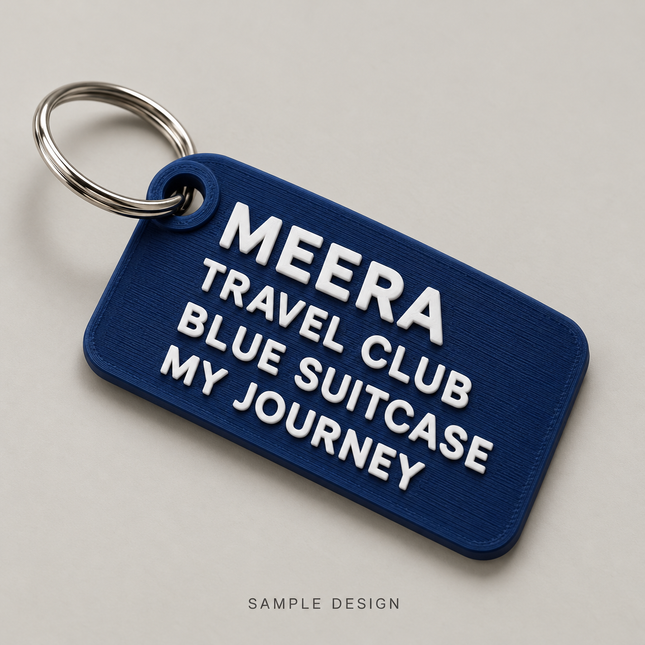 Personalized 4-Line Luggage Tag – Custom Text & Colours with metal split ring — illustrative sample mockup