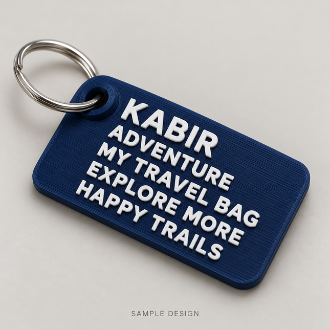 Personalized 5-Line Luggage Tag – Custom Text & Colours with metal split ring — illustrative sample mockup