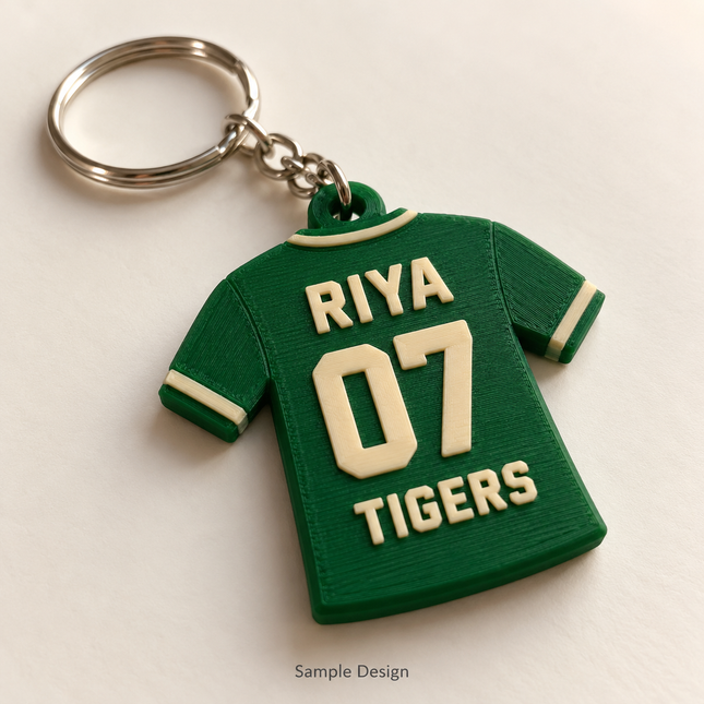 Rubnic sample green team jersey keychain with RIYA number 07 and TIGERS text