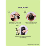 Ingredients of Quench Dandruff Control Scalp Scrub highlighted, including tea tree, suitable as a scalp scrub for dandruff relief.
