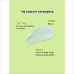 Close-up of Quench Dandruff Control Scalp Scrub showcasing tea tree extracts, designed as a scalp scrub for dandruff that clears dead skin and oil buildup.
