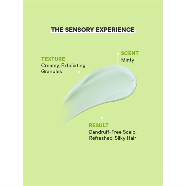Close-up of Quench Dandruff Control Scalp Scrub showcasing tea tree extracts, designed as a scalp scrub for dandruff that clears dead skin and oil buildup.