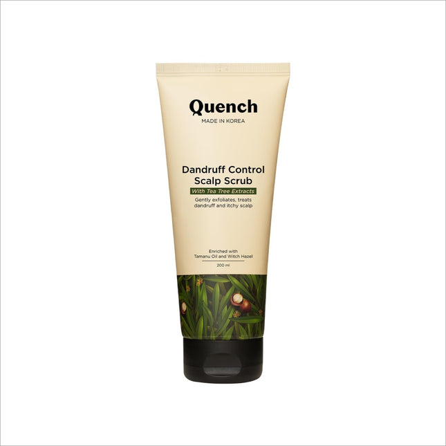 Quench Dandruff Control Scalp Scrub With Tea Tree Extracts, an effective scalp scrub for dandruff that eliminates flakes and itchiness.