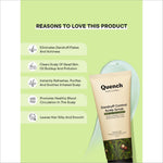 Model applying Quench Dandruff Control Scalp Scrub With Tea Tree Extracts, a refreshing scalp scrub for dandruff that promotes healthy hair growth.