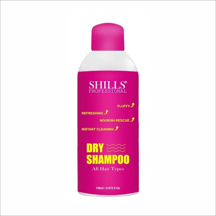 SHILLS Professional Dry Shampoo, 150ml, for all hair types, providing instant cleaning and refreshing effects.