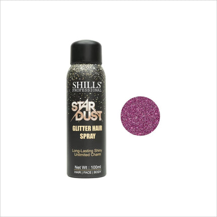 Shills Professional Star Dust Glitter Hair Spray in a stylish setting, emphasizing its portability and long-lasting formula. Essential glitter hair spray for both personal and professional use.