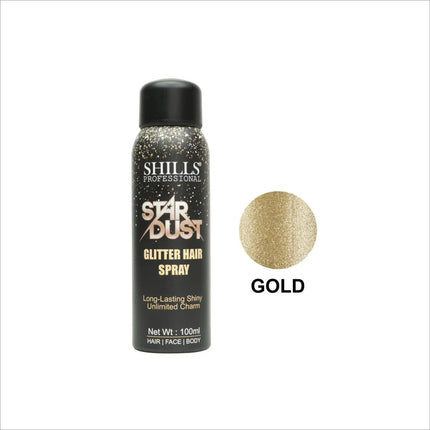 Close-up of GLITER HAIR SPRAY SHILLS PROFESSIONAL demonstrating the fine mist application of the glitter hair spray for a dazzling finish.