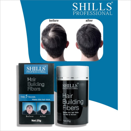 Detailed view of Shills Professional Hair Building Fibers offering a close-up of the hair fibers designed to enhance volume and fullness for a realistic appearance.
