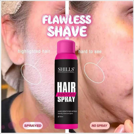 Bottle of SHILLS Professional Hair Identification Spray showcasing its unique formula for precise hair type identification - essential for effective hair maintenance and styling.