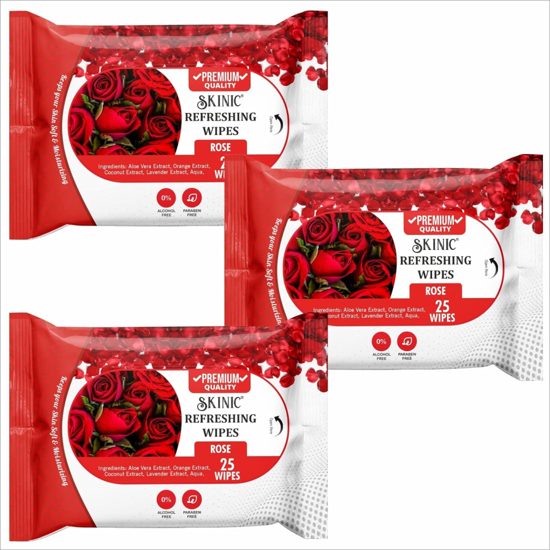 Skinic 100% Herbal Refreshing Wipes with Rose Fragrance