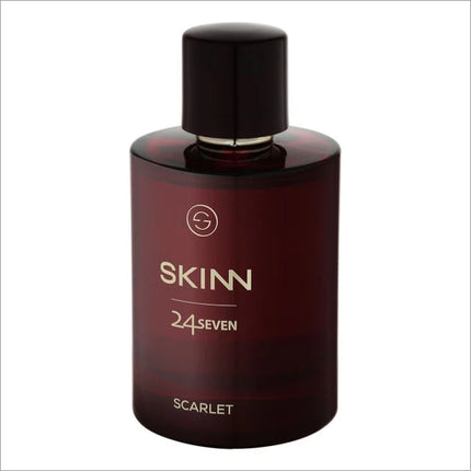 Close-up of SKINN 247 Scarlet Eau De Parfum, a 100 ml scent for women blending rich coffee and floral notes, perfect for everyday use.