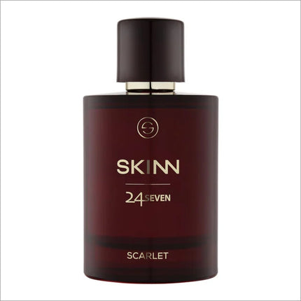 Bottle design of SKINN 247 Scarlet 100 ml Eau De Parfum, a premium women's eau de parfum known for its exquisite fragrance with hints of raspberry and vanilla.