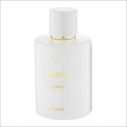 a bottle of skinn 24 seven caramel body lotion