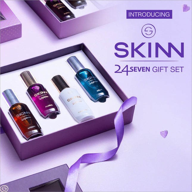 Luxurious fragrance notes of the Skinn 24Seven Gift Pack EDP, featuring a luxury perfume sampler for every mood.