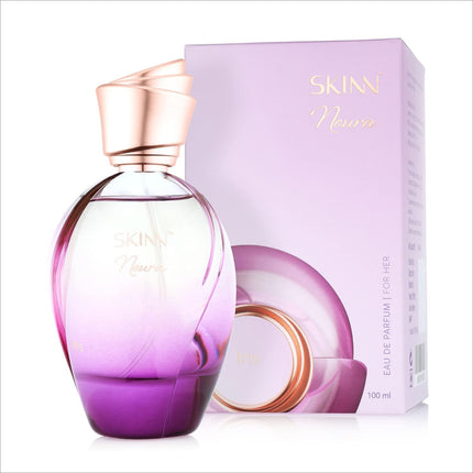 Skinn by Titan Noura Iris Floral Scent Eau De Parfum on display with its elegant box, perfect for gifting or personal use among floral scent perfume lovers. 06843666, 46477842, new, SKINN BY TITAN.