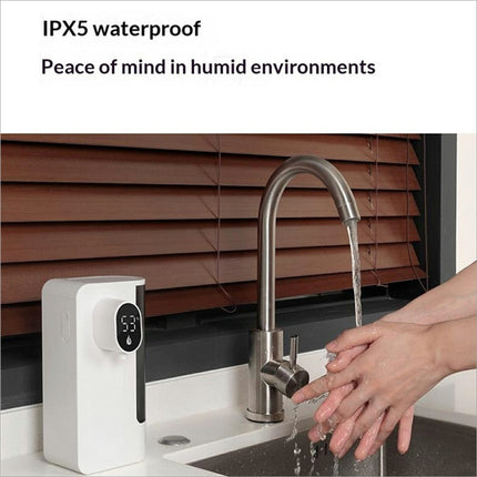 White rectangular s12 smart automatic soap dispenser with digital temperature display for kitchen and bathroom use