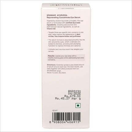 Close-up of Spawake Ayurveda Rejuvenating Concentrate Eye Serum 15g - A premium eye serum for dark circles enriched with Almond Oil.