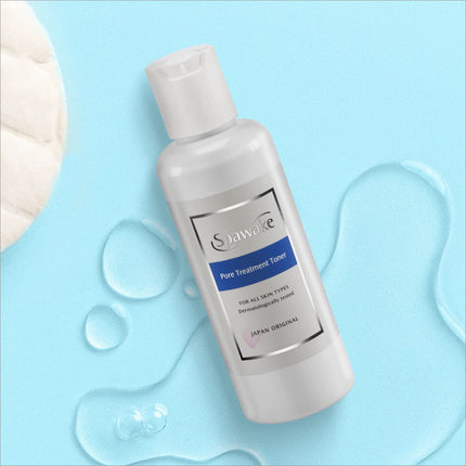Packaging of Spawake Pore Treatment Toner, focusing on its benefits for all skin types.