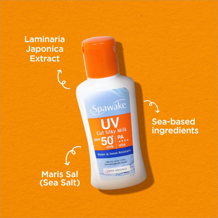 Algae extract benefits in Spawake UV Cut Silky Milk Sunscreen SPF 50, promoting skin health while protecting from UVA and UVB rays.