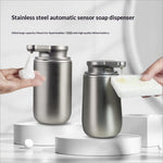Stainless steel automatic soap dispenser with touchless sensor and brushed metal finish for kitchen and bathroom use