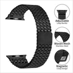 Black woven mesh stainless steel watch band with adjustable loop buckle and magnetic clasp for apple watch ultra