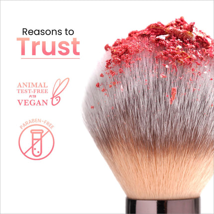 A swiss beauty bake soft makeup brush with gradient red powder tip and sleek black handle for blush and highlighter application