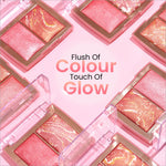 Pink and gold shimmering swiss beauty bake blush and highlighter palettes with marble patterns in clear square cases