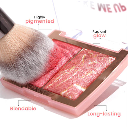 Pink and gold marbled blush compact with radiant glow and long-lasting formula from swiss beauty bake