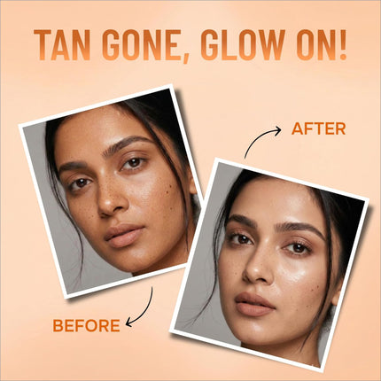 A radiant woman with dewy skin showcases swiss beauty care d-tan pro-glow facial kit eliminating tanning and pigmentation