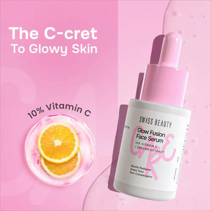 User applying Swiss Beauty Care Glow Fusion Face Serum on her face, illustrating its lightweight texture as a face serum for glowing skin.