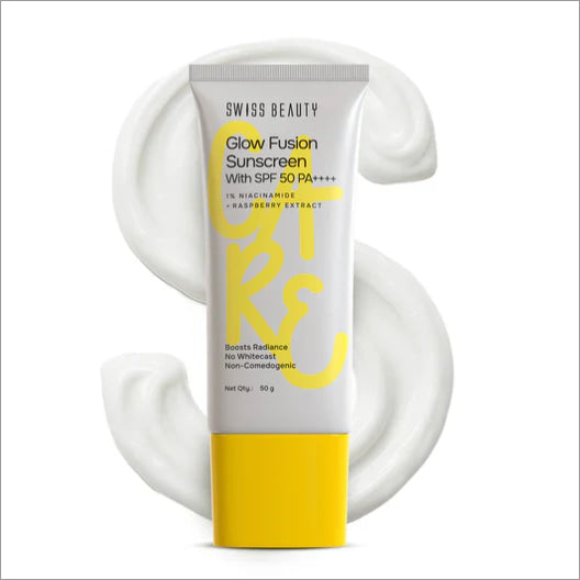 Care Glow Fusion Sunscreen With SPF 50 PA++++ applied on skin, showcasing its lightweight texture and sun protection benefits. This sunscreen with SPF 50 provides effective UV defense.