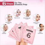 Pink swiss beauty glow sunscreen sachet with black text and number six for korean glow facial kit instant radiance