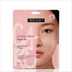 Swiss Beauty korean glow facial kit in pink pouch with hydrating benefits for radiant glass skin and dark spot fading