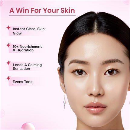 A woman with smooth glowing skin and pearl earrings showcasing swiss beauty korean glow facial kit for instant radiance