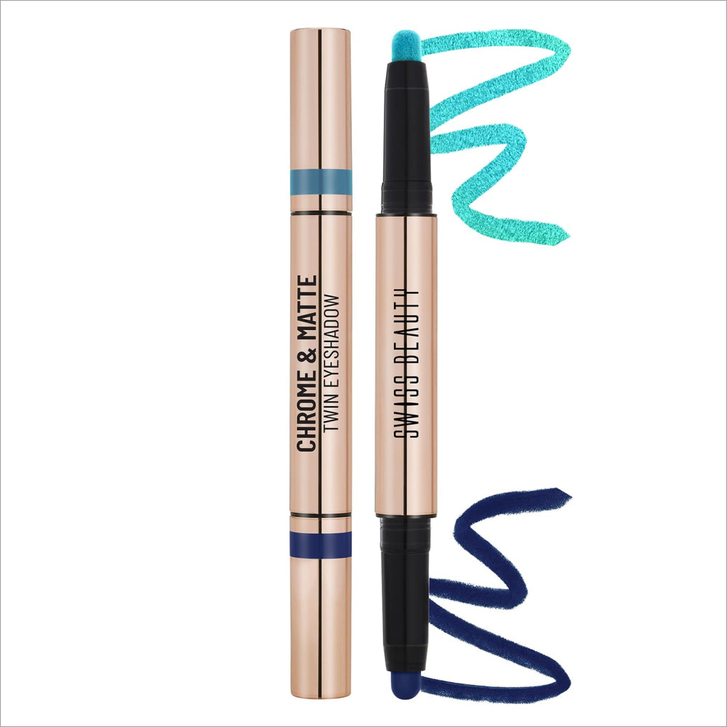 Swiss Beauty Chrome & Matte Twin Eyeshadow Stick | Mix of Matte and Shimmer | Easy to blend, non creasing eyeshadow | 24 Hour Stay