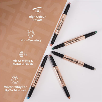 Swiss Beauty Chrome & Matte Twin Eyeshadow Stick | Mix of Matte and Shimmer | Easy to blend, non creasing eyeshadow | 24 Hour Stay