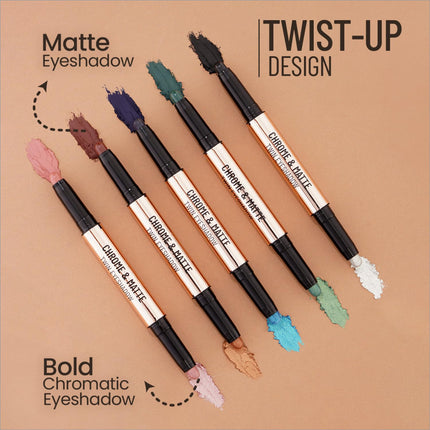 Swiss Beauty Chrome & Matte Twin Eyeshadow Stick | Mix of Matte and Shimmer | Easy to blend, non creasing eyeshadow | 24 Hour Stay