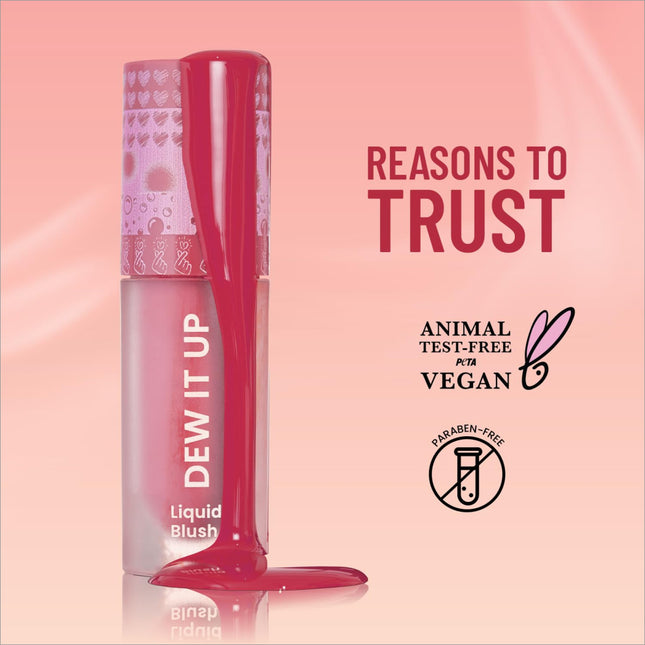 Swiss Beauty Dew It Up Liquid Blush showcasing its hydrating formula enriched with Vitamin E and C, perfect liquid blush for dewy finish.